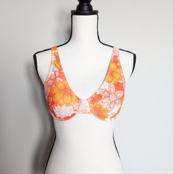 Orange and white floral pushup adjustable bikini top size S M L - Picture 2 of 7